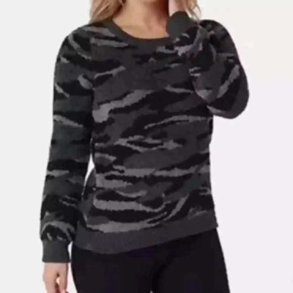 Barefoot Dreams Cozy Chic Seaside Crew Neck Zebra Camo Super Soft Sweater Small - Picture 3 of 14